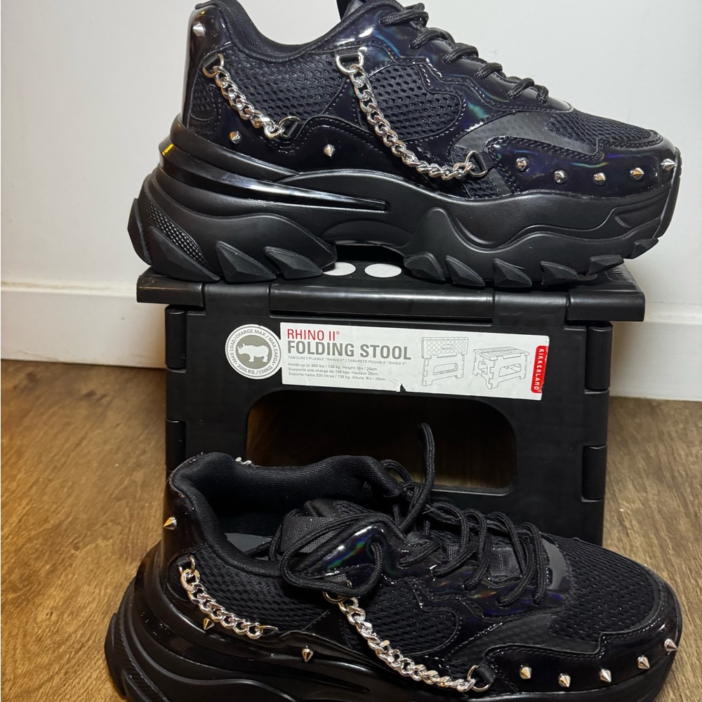 ASOS Black Chunky Sneakers with Silver Chain Detail